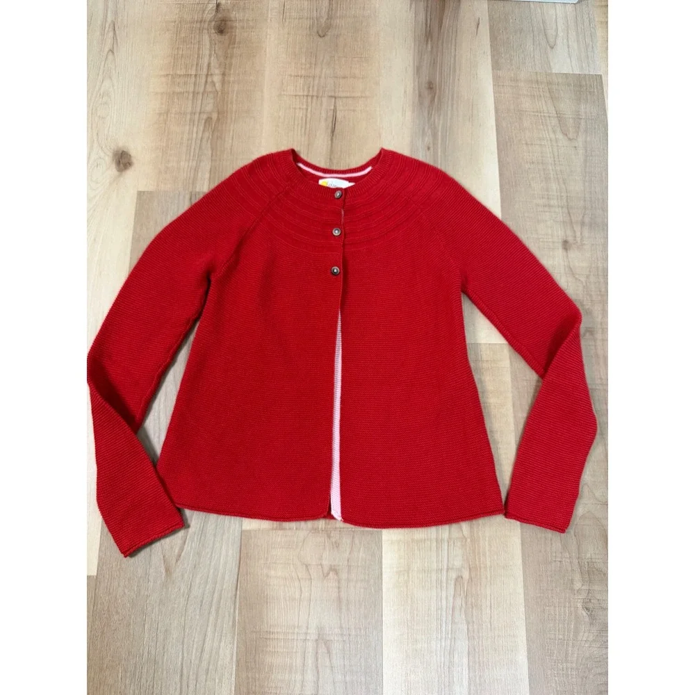 Boden Girls Red Cotton Cashmere Knit Cardigan Sweater Size 11-12Y